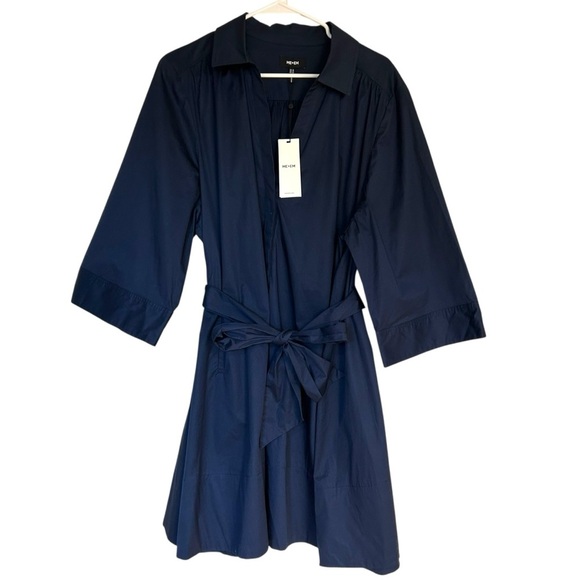 ME+EM NWT Belted Cotton Poplin Swing Dress in Navy Eclipse 14 - Picture 8 of 16